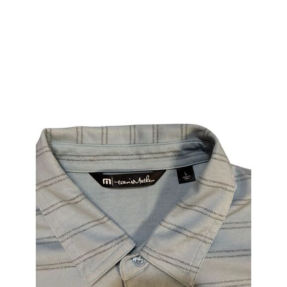 Travis Mathew Polo Shirt Two Tone Blue Stripes‎ Size Large Golf Dad Colorful - Picture 3 of 8